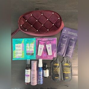 Burgundy Quilted Bag with 8 Hair Care Sample Products
